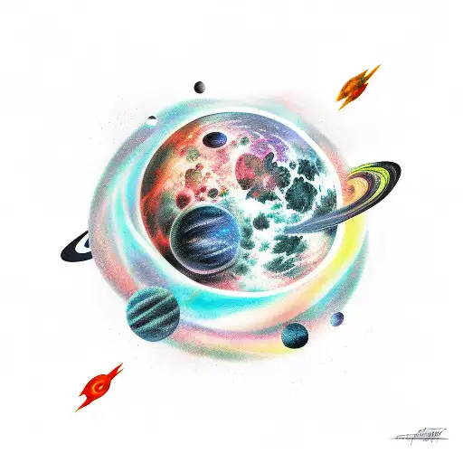 Space, stars, dark, moon, with abstract style tattoo design idea