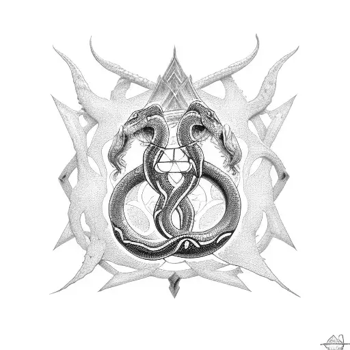 trident of posseidon with a snake around it tattoo design idea