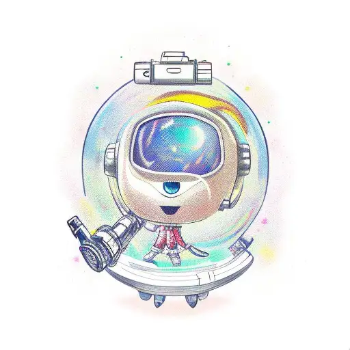 cute astronuat holding ray gun full body tattoo design idea