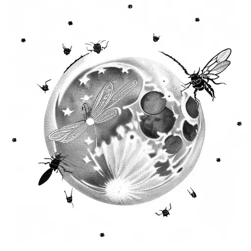 A Texas-shaped moon with insect silhouettes tattoo design idea
