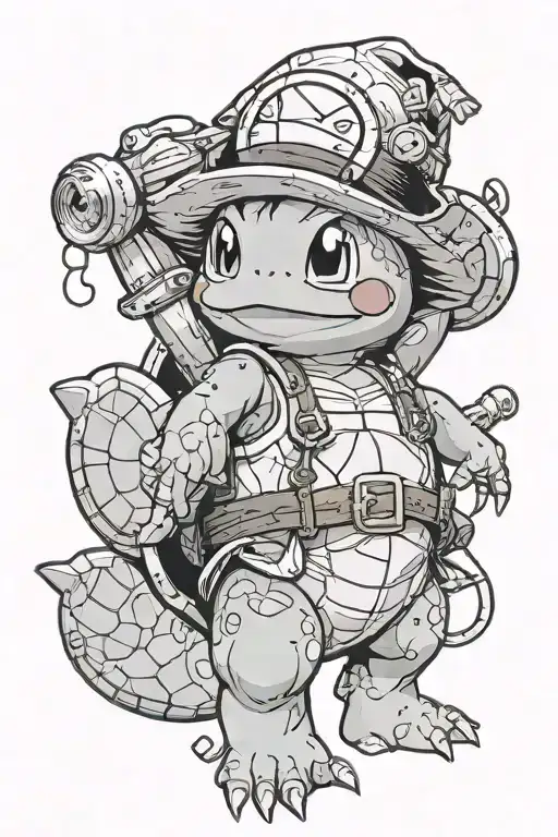 Squirtle dressed as Luffy from One Piece tattoo design idea