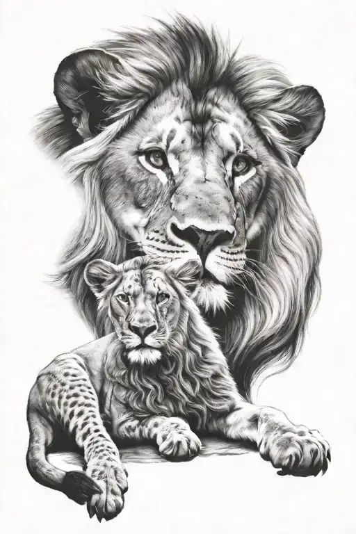 Lion and Lamb laying tattoo design idea