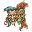 theatre masks laughing tattoo design idea