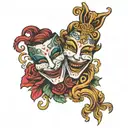 theatre masks laughing tattoo design idea