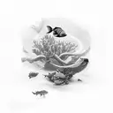 underwater scenery sleeve tattoo design idea