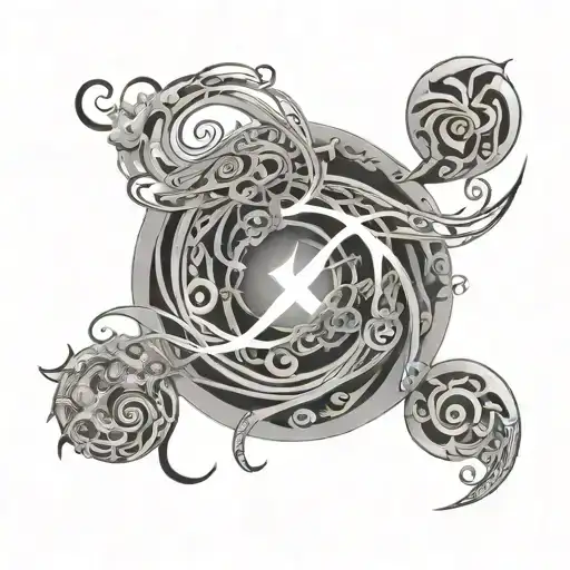 An abstract design of swirling elemental energies intertwining with symbols of earth magic tattoo design idea