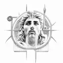 greek god with monuments tattoo design idea