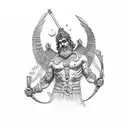 greek god with monuments tattoo design idea