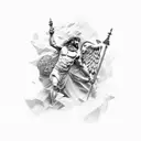 greek god with monuments tattoo design idea