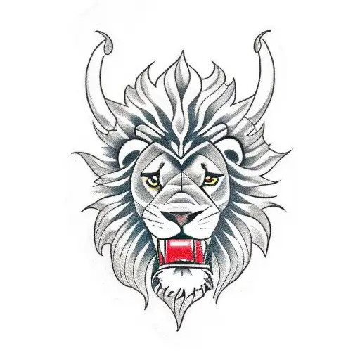 Lion fighting demons tattoo design idea