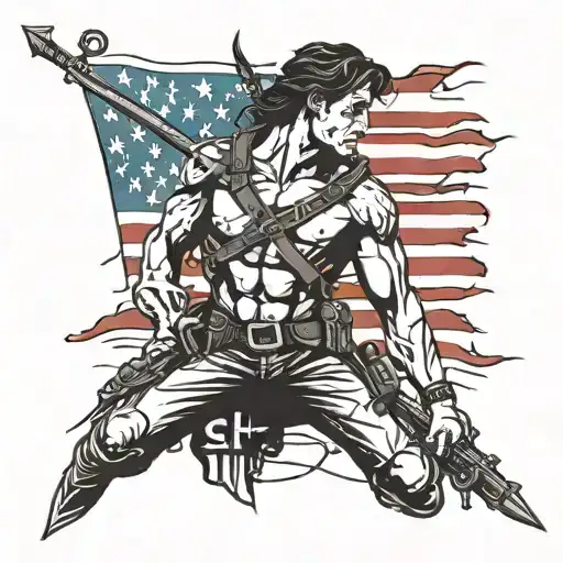 A modern interpretation of Saint Sebastian as a military soldier, with the American flag incorporated into the design tattoo design idea