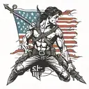A modern interpretation of Saint Sebastian as a military soldier, with the American flag incorporated into the design tattoo design idea