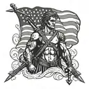 A modern interpretation of Saint Sebastian as a military soldier, with the American flag incorporated into the design tattoo design idea