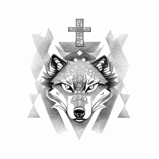 wolfhead with orthodox cross over right eye tattoo design idea
