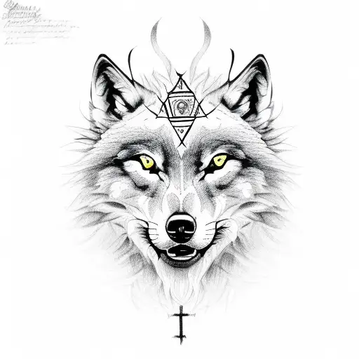 wolfhead with orthodox cross over right eye tattoo design idea