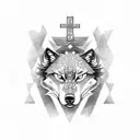 wolfhead with orthodox cross over right eye tattoo design idea