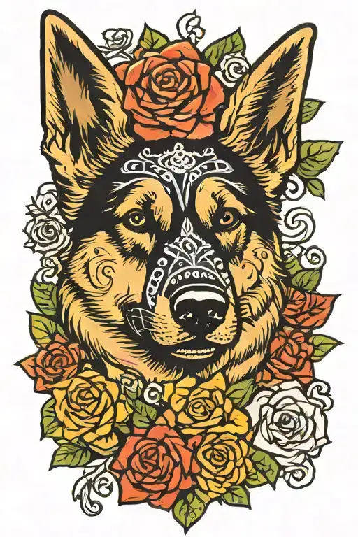 day of the dead german shepherd dog tattoo design idea