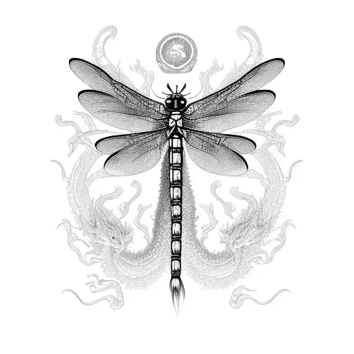 memorial dragon fly with the date 1960-2024 tattoo design idea
