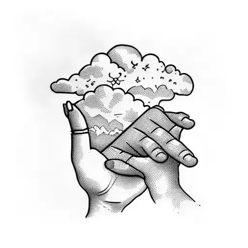 praying hands with clouds  tattoo design idea