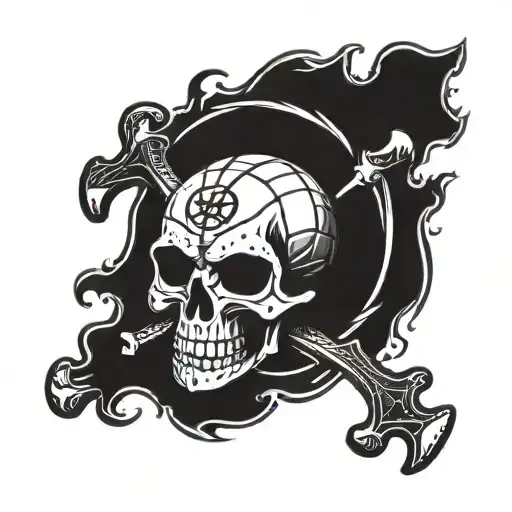 a volleyball with a skull and crossbones design inspired by pirate symbols tattoo design idea
