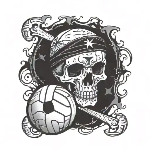 a volleyball with a skull and crossbones design inspired by pirate symbols  tattoo design idea