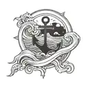 A Sunset Background With The Waves Then An Anchor With A Cross Inside The Anchor tattoo design idea