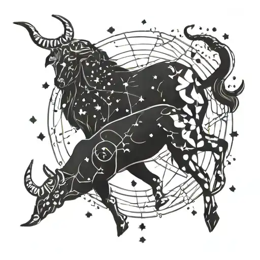 Taurus and Capricorn constellation merging tattoo design idea