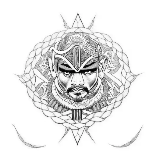 A Maori tattoo depicting Gula from the 7 deadly sins in a blackwork style tattoo design idea
