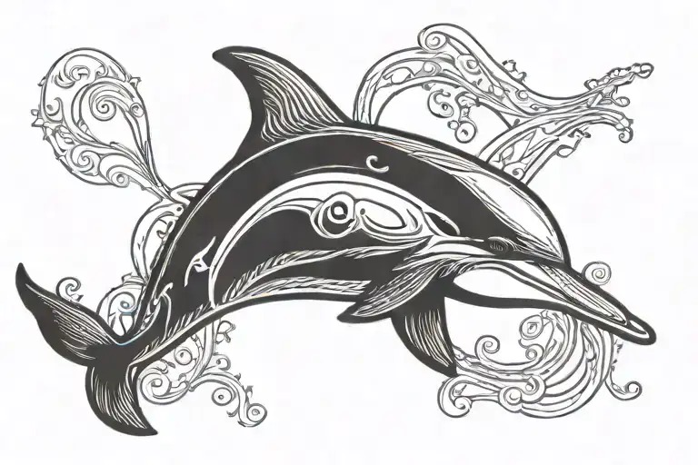 dolphin with name on top half tattoo design idea