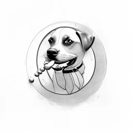 a dog with a tennis ball in its mouth tattoo design idea