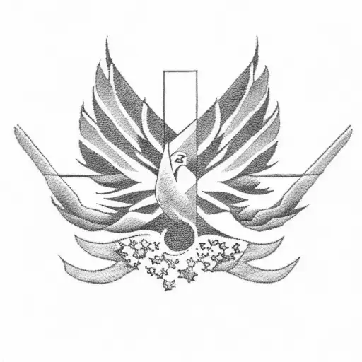 A dotwork tattoo of the American flag morphing into a soaring dove, symbolizing peace, patriotism, and faith tattoo design idea