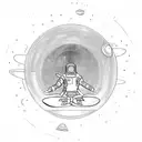 A sketch-style depiction of a meditating astronaut floating in space, embodying the harmony between the earthly and the cosmic tattoo design idea