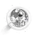 A sketch-style depiction of a meditating astronaut floating in space, embodying the harmony between the earthly and the cosmic tattoo design idea