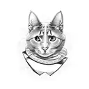 Design a blackwork tattoo featuring a cat wearing a stylish HR hat tattoo design idea