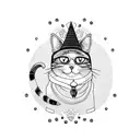 Design a blackwork tattoo featuring a cat wearing a stylish HR hat tattoo design idea