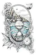 wind, band tattoo, travel, hour glass with waves and mountain along with time tattoo design idea