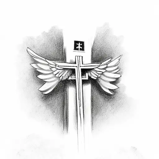 Jesus on a cross with wings from it tattoo design idea