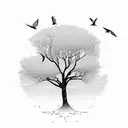 Tree with birds no leafs  tattoo design idea