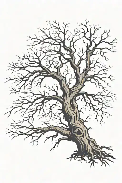dead tree with roots extending tattoo design idea