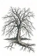 dead tree with roots extending tattoo design idea