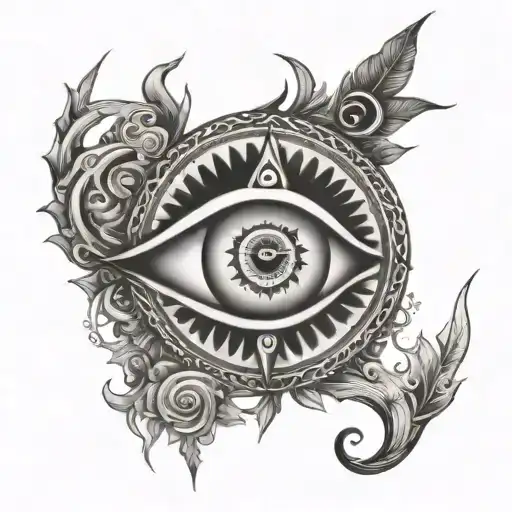 Incorporate a drawing of Shiva's third eye with a hidden love symbol in a unique way tattoo design idea