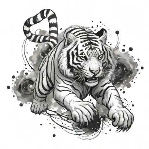 angry white tiger jumping constellation tattoo design idea