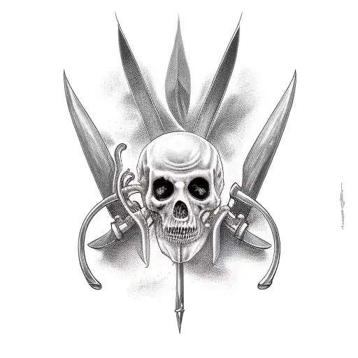 A realistic portrait of Necrophous with his scythe tattoo design idea