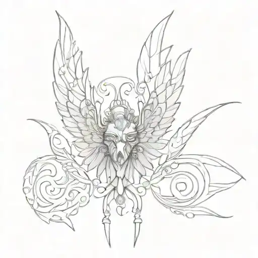 seraph, six wings, eyes looking forward tattoo design idea