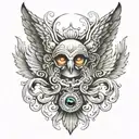 seraph, six wings, eyes looking forward tattoo design idea