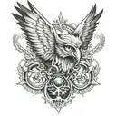 seraph, six wings, eyes looking forward tattoo design idea