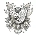 seraph, six wings, eyes looking forward tattoo design idea