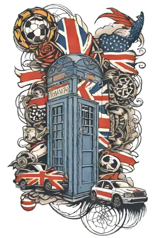 shredded British & American flag, British phone booth, Minnesota, 3 lions, soccer tattoo design idea