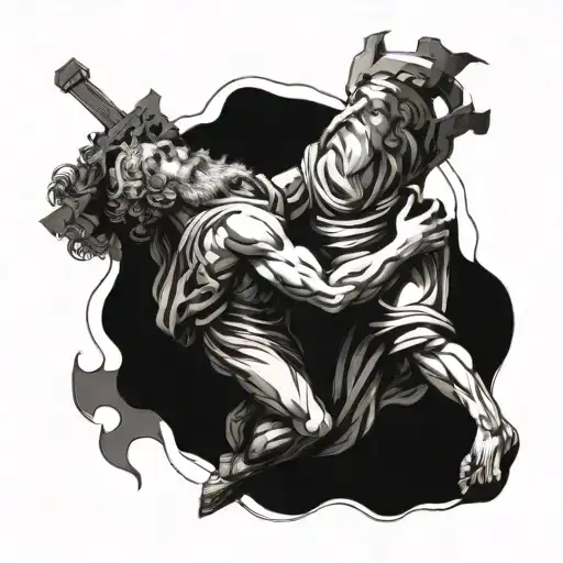 A man in the arms of Saint Andrew and God above him tattoo design idea