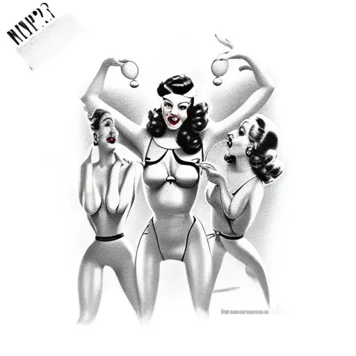 pin up girls in the poses hear no evil, see no evil, speak no evil tattoo design idea